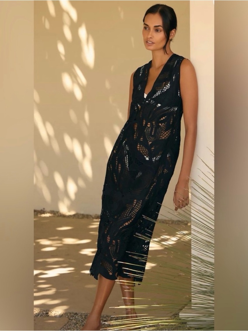 Anthropologie Sunday in Brooklyn Black Crochet Swim Cover-Up Dress xs/s
